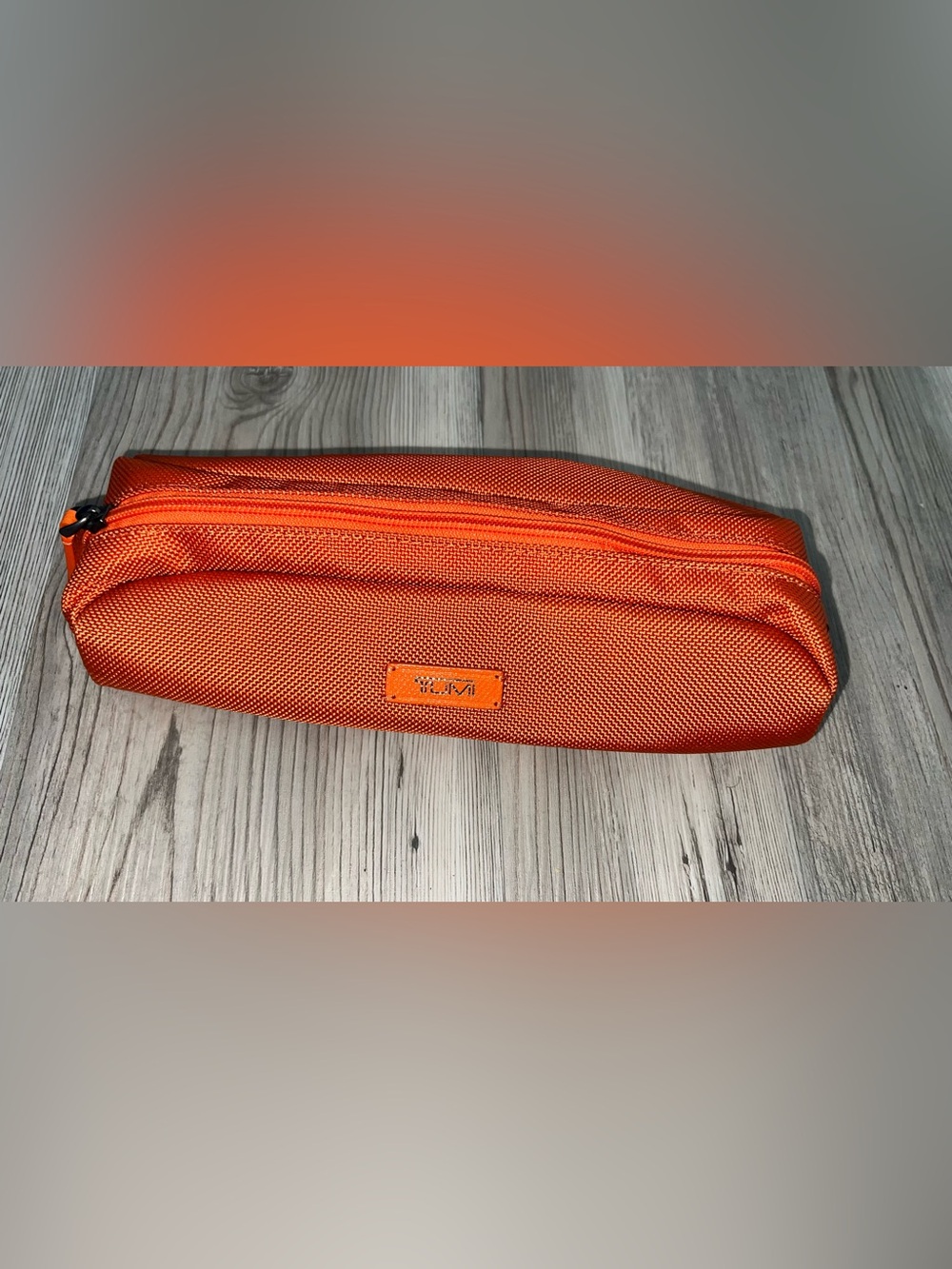 Tumi Orange Zip Travel Pencil Accessories Pouch Case Bag